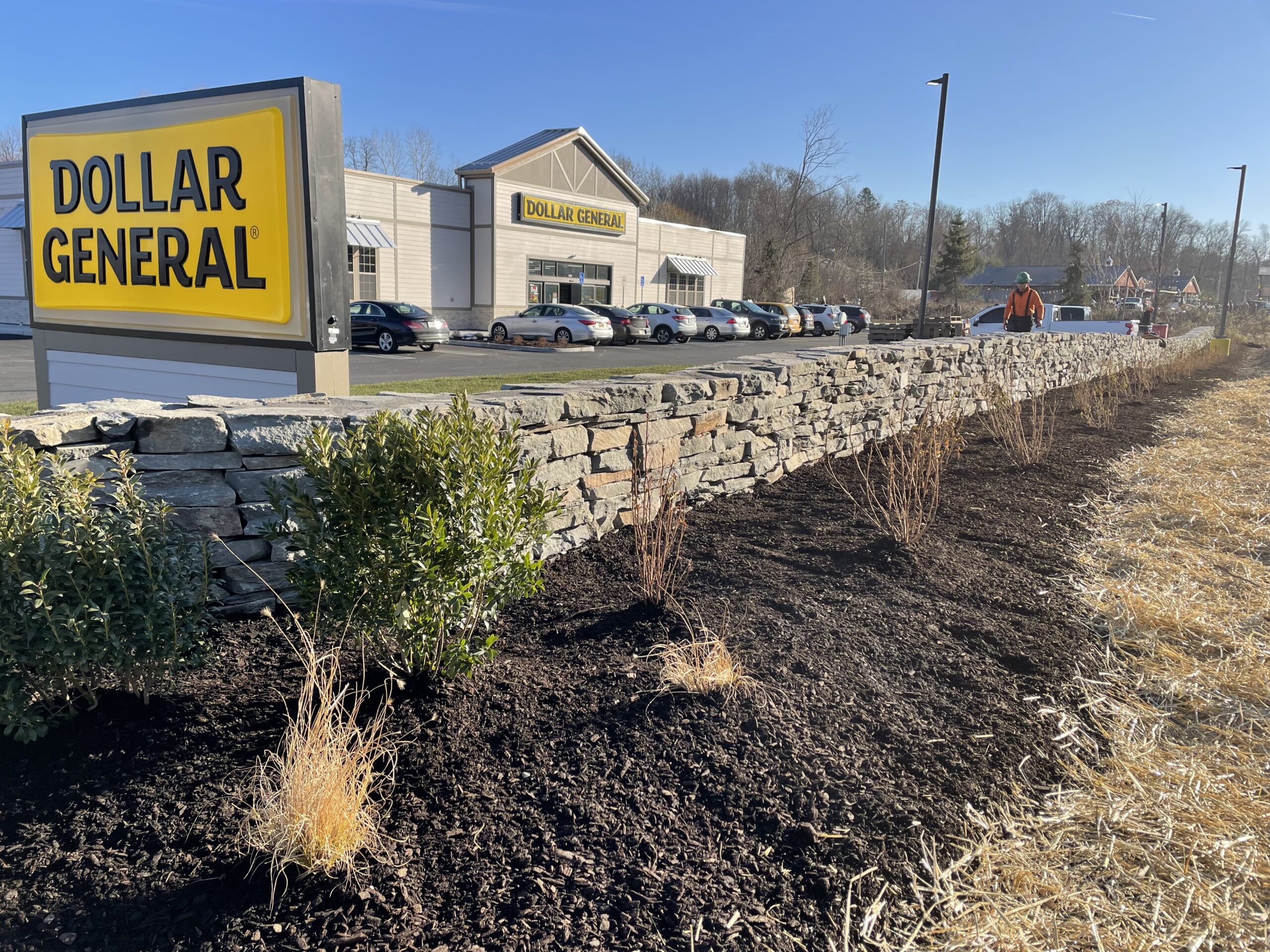 Stone and Retaining Walls outside Dollar General