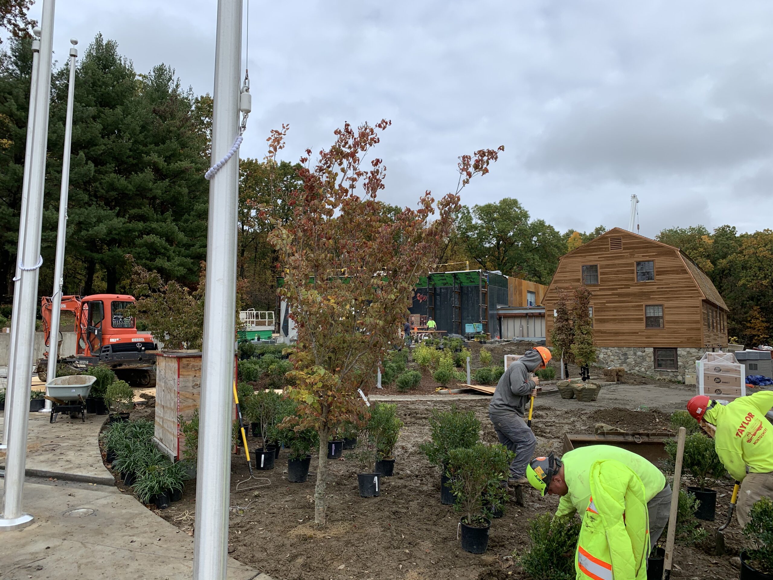 Landscape project with flag poles